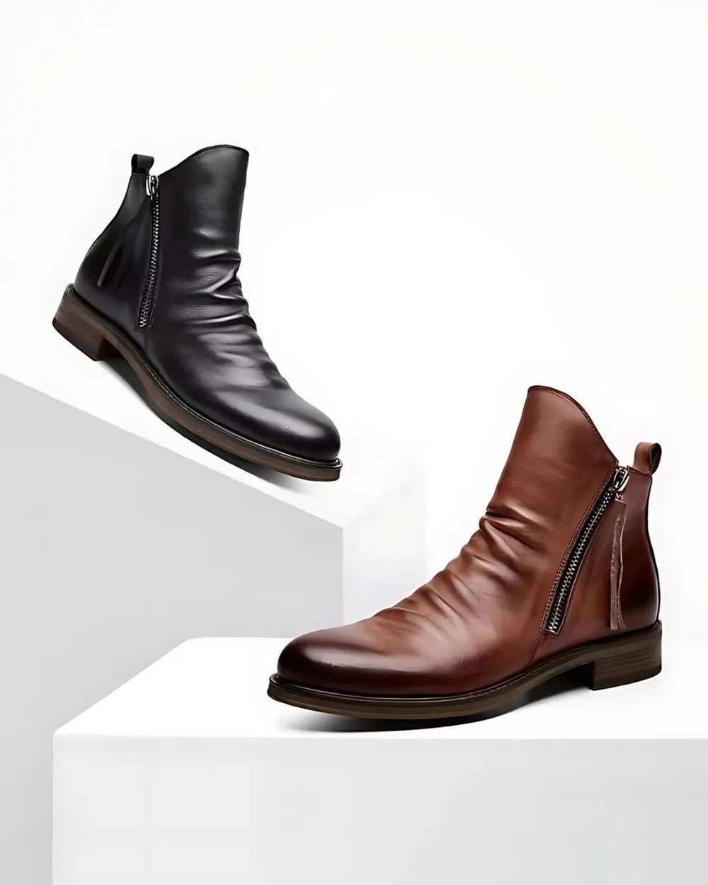 Botas de Cuero para Hombre con Doble Cremallera