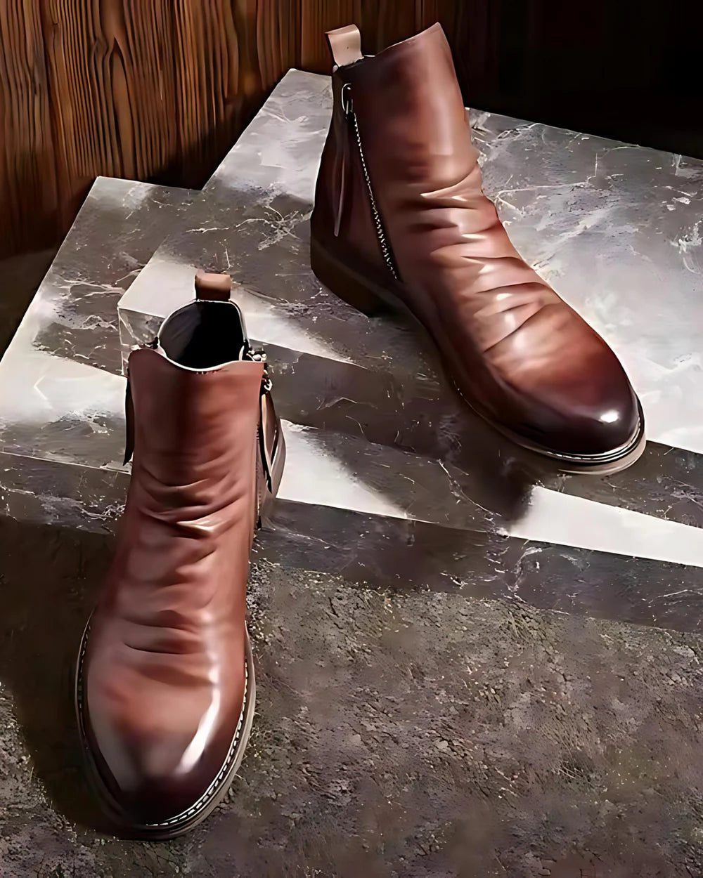 Botas de Cuero para Hombre con Doble Cremallera