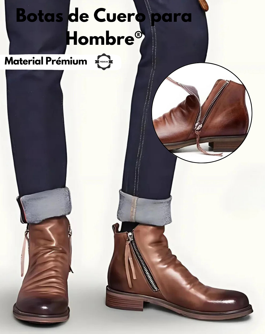 Botas de Cuero para Hombre con Doble Cremallera